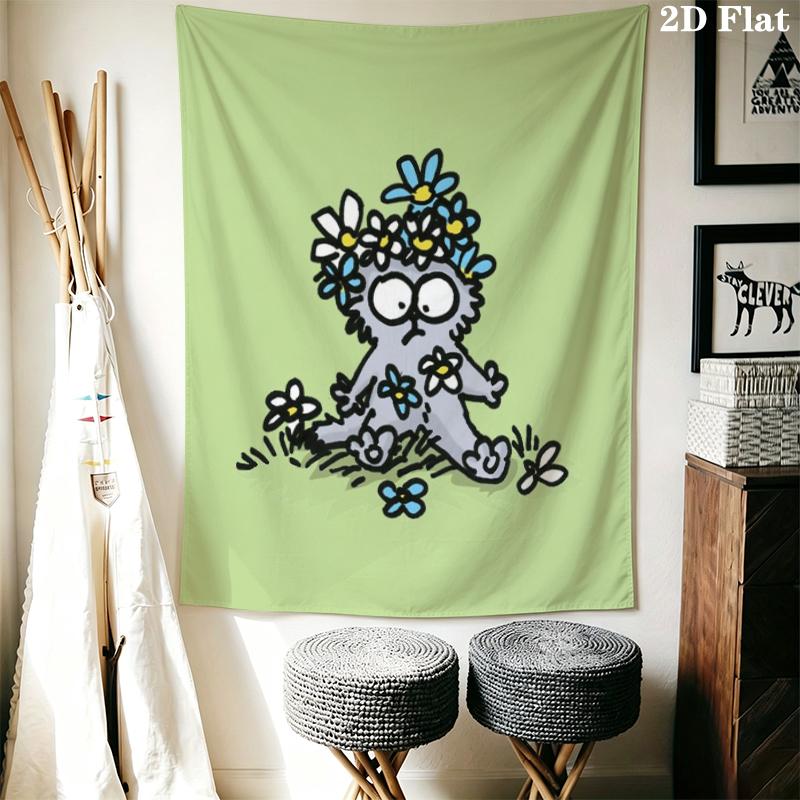 Simon‘s Cat Wall Tapestry Aesthetic Wall Hanging Printed Fabric Blanket Decorative Tapestries for Bedroom Living Room Home Decor