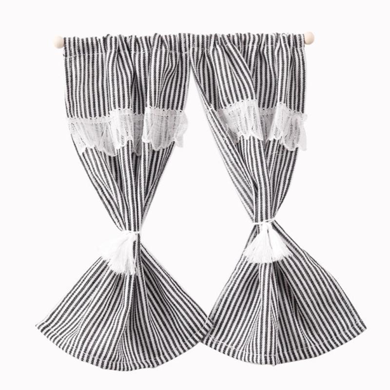 Miniature Decorative Window Curtain Stripe Curtain Accessory For 1/12 Dollhouses Scene Bedroom Landscape Accessories