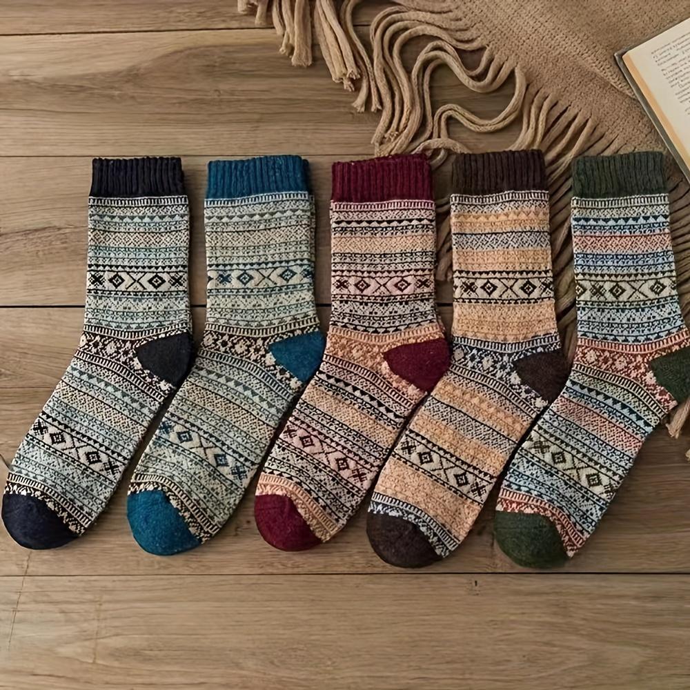 

5 пар мужских винтажных носков в этническом стиле в стиле ретро, теплые удобные повседневные мягкие и эластичные носки, мужские зимние и осенние чулочно-носочные изделия 5 Pairs