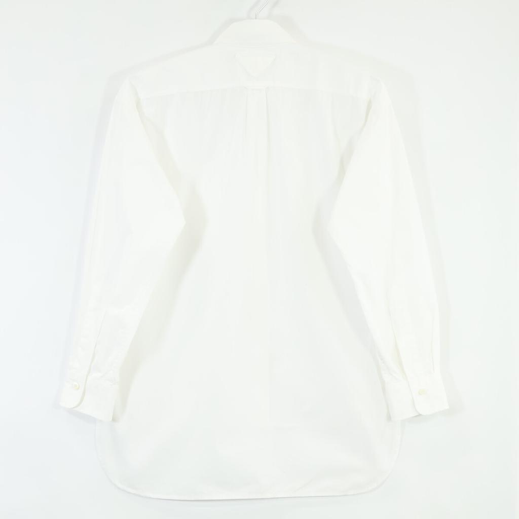Prada P421E S201 White Cotton Triangle Logo Back Long Oxford Button-Down Shirt Tops 36 whiteUsed