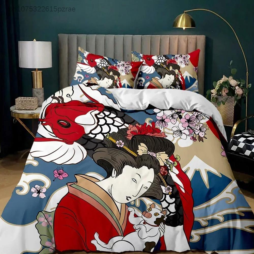 Japanese Element Duvet Cover Set Geisha Japanese Culture Theme Twin Bedding Set Double Queen King Size Polyester Qulit Cover