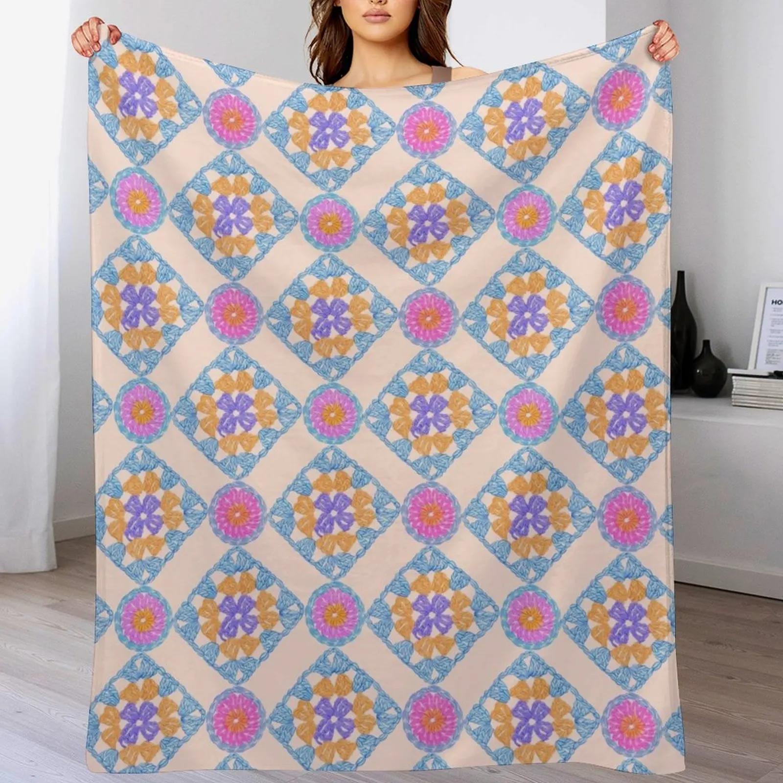 Granny square Throw Blanket Foldable Soft Warm Blanket for Outdoor Use 102x76cm(40x30in)