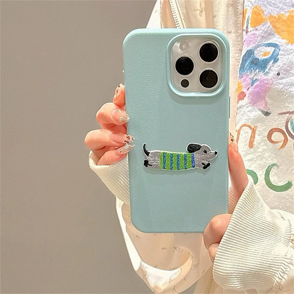 

Милый мультяшный вышитый щенок с узором личи чехол из ПУ кожи для iPhone 16 15 11 Pro Max 14 Plus 13 Mini 12 X XR For iphone XS