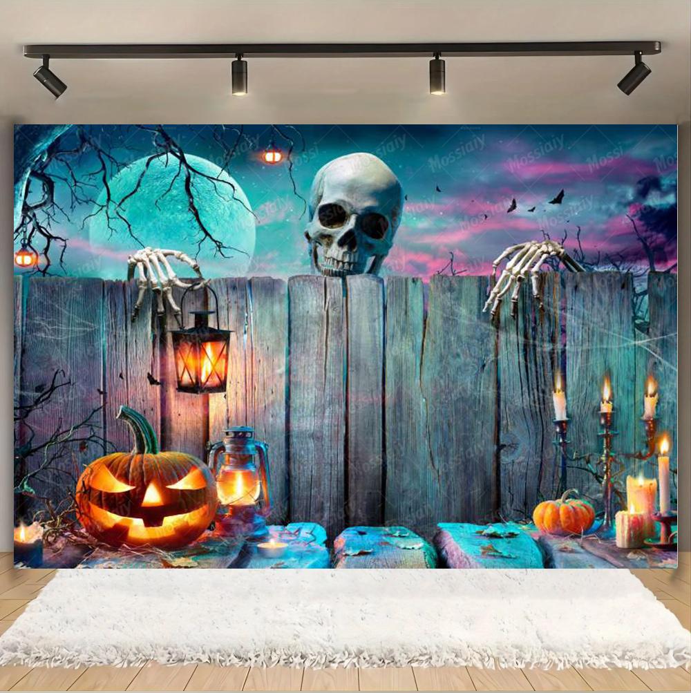 Horror Halloween Photography Background Moon Night Castle Forest Pumpkin Lantern Skeleton Family Party Photo Backdrop Decoration420
