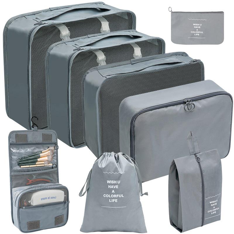 Travel Storage Set: Foldable Toiletry, Makeup, Clothes, Shoes, Digital Accessories, and Drawstring Luggage Bags.
