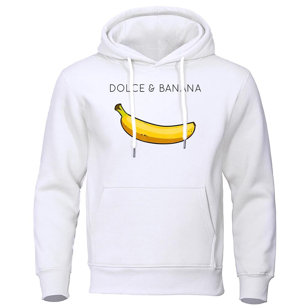 Dolce Banana Printing Damen Sweatshirt Mode Lässige Hoodies Herbst Lose Pullover Tops Tasche Fleece Warme Sportbekleidung