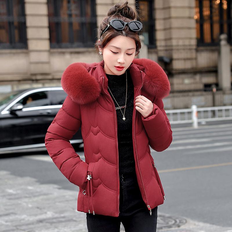 Women’s Short Hooded Windproof Thicken Warm Winter Jacket With Big Fur Collar