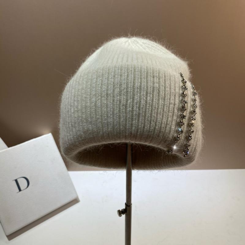 Echtes Kaninchenfell Diamanten Buchstaben Mützen Hüte Damen Winter Warm Strickmütze Berühmte Marke Damen Lässige Mütze Skimütze