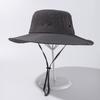 Outdoor Hiking Fishing Sun Hat 9cm Wide Brim UV Protection Breathable Air Vents Quick Dry Polyester Adjustable Safari Bucket Cap