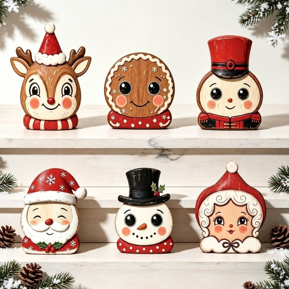 Snowman Christmas Tabletop Figure Wooden Freestanding Mantel Figure Mantel Decor