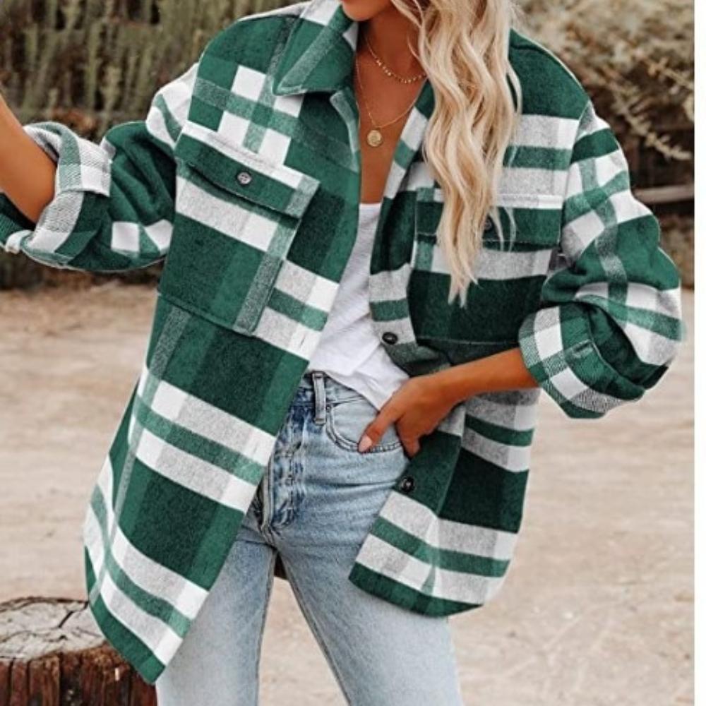 Women's Plus Size Checkered Shirt Button Down Flannel Shirt Multifunctional Jacket for Autumn and Winter Seasons