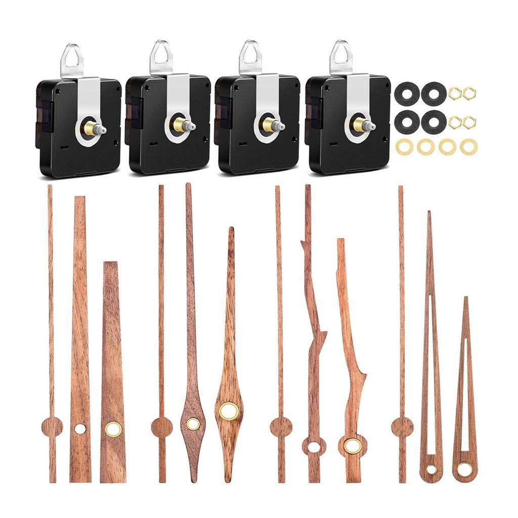 4 Packs Quiet Clock Movement Replacement with 4 Types Wood Long and Short Shaft Wall Clock Motor Mechanism Repair Parts