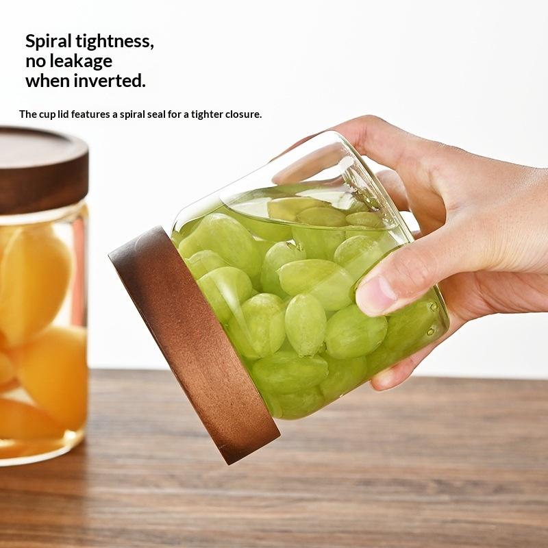 With Wood Lid Food Storage Jars Candy Dried Jars Household Organizer Coffee Beans Sealed Tank Transparent Glass Container