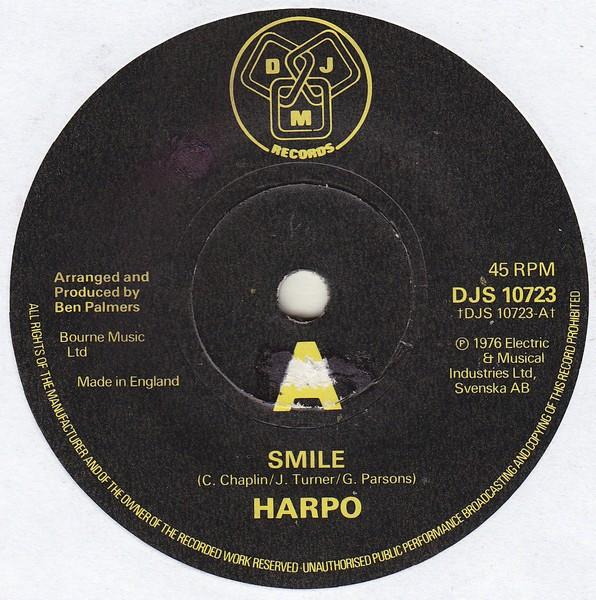 7inch Record HARPO - Smile / Beautiful Christmas DJS10723 DJM RECORDS 1976 UK Rock Used