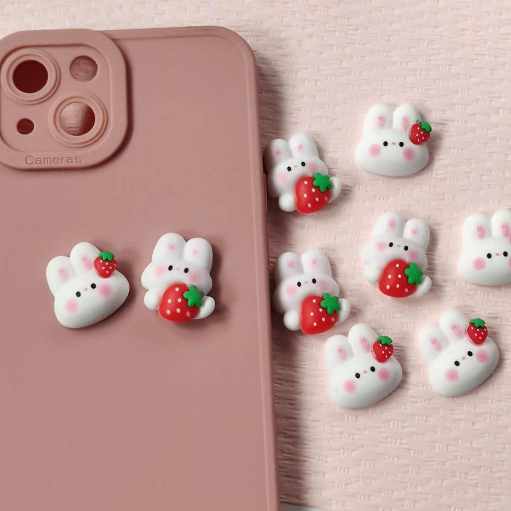 DW92 10pcs Cute Cartoon Sweet Strawberry Rabbit Resin Charms Earring Keychain Pendant Making Diy Cartoon Charms Jewelry Findings