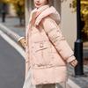 Women's Mid-Length Red Down Jacket, Winter 2024 Style, Loose Fit, Casual Thick Ankara Coat