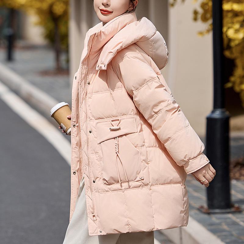 Women's Mid-Length Red Down Jacket, Winter 2024 Style, Loose Fit, Casual Thick Ankara Coat