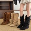 Moda Invernale Stivali Al Ginocchio Plissettati da Donna Punta Appuntita Scarpe con Rialzo Interno Stile Street Moderno Stivali Lunghi da Donna