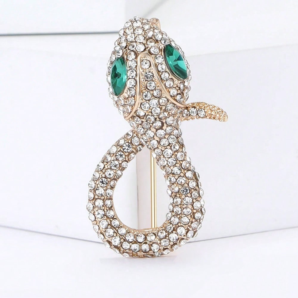 

Новые модные сплавные стразовые мини-броши в виде змеи с большой головой, креативные универсальные женские броши для одежды, нагрудные цветы, ювелирные броши Snake золотой