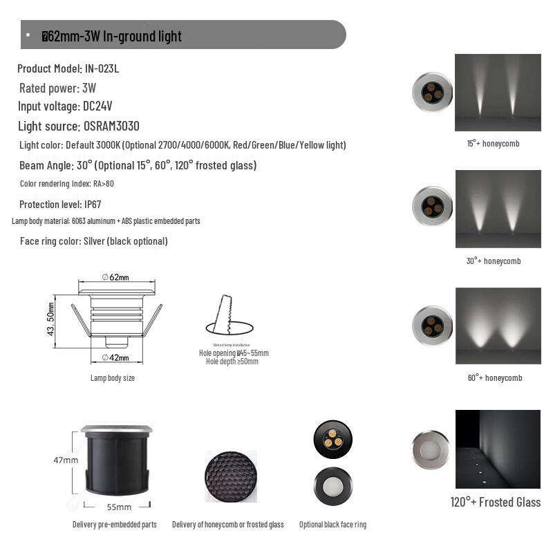 NuFeng Honeycomb Anti-Glare LED In-Ground Spotlight