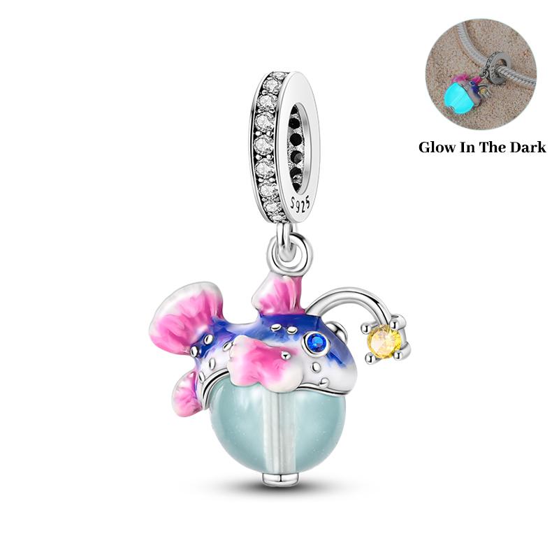 Ocean Series Copper Luminous Shell Pearl Fishtail Tortoise Charms Beads Fit 3Mm Original Bracelets Fine Diy Jewelry