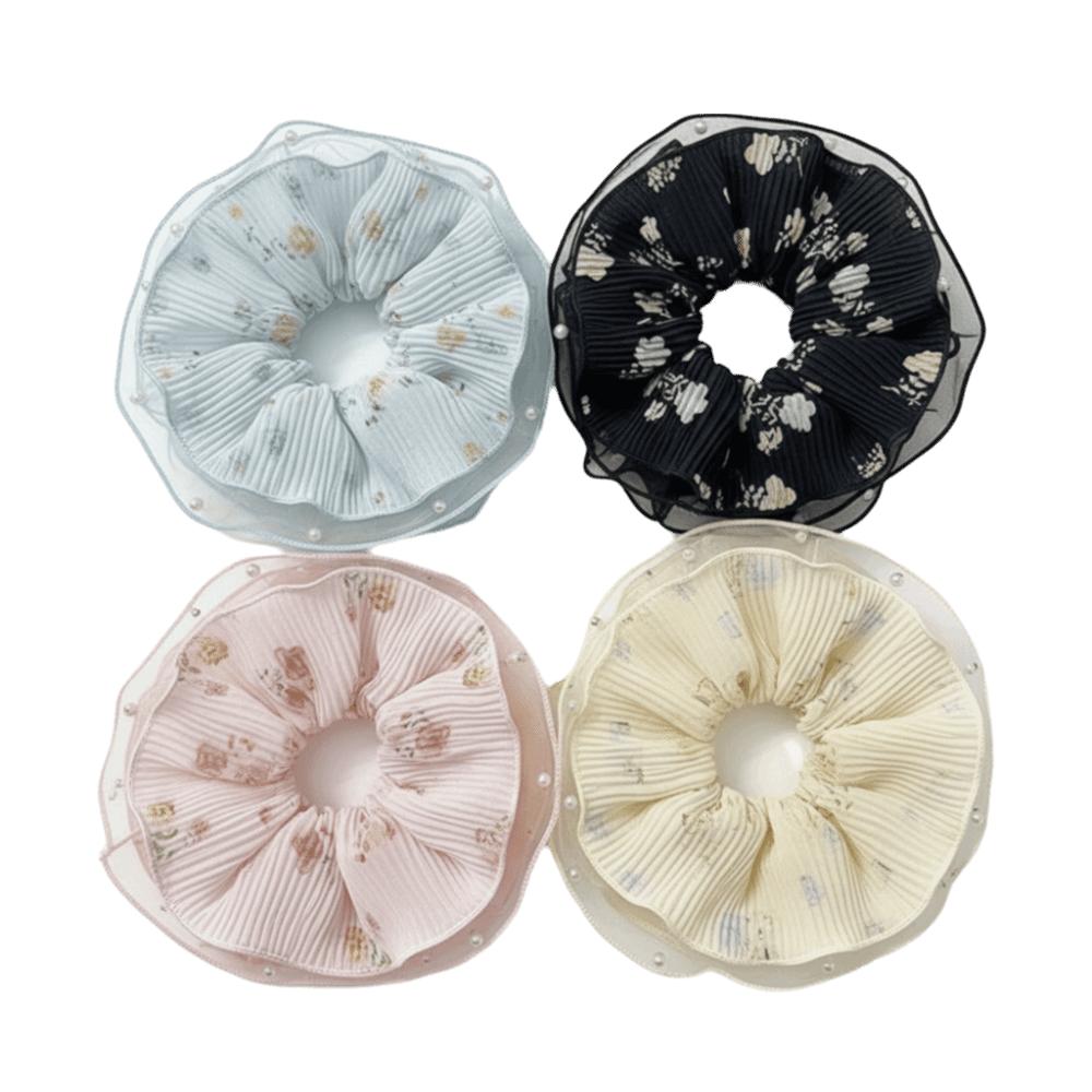 Elegant Pleated Hair Ties Intricate Floral Design Hair Rope Fresh Floral Hair Ring Summer Season