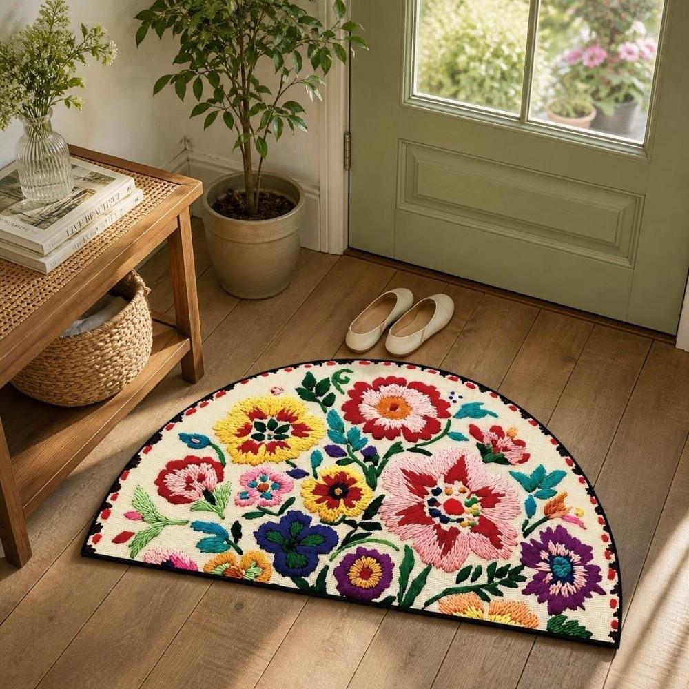 Non Slip Half Circle Doormat Wear Resistant Entryway Foot Mat Vintage Welcome Mat Home Decor