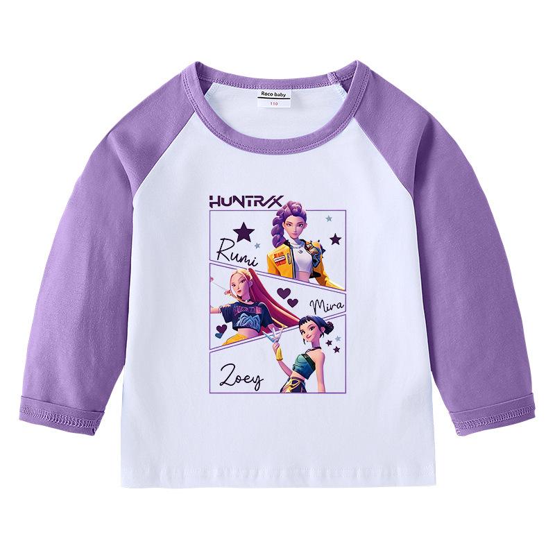 Casual Loose Crew Neck Top Fashionable Printing Long Sleeve Simple T-Shirts Girls 170