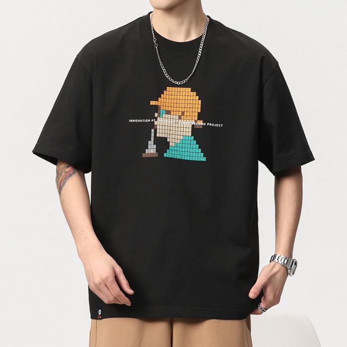 

Men s Trendy Loose-Fit Heavyweight Cotton Crew Neck T-Shirt, Short Sleeve, Plus Size, Summer Style 4XL (100-110 kg) чорний