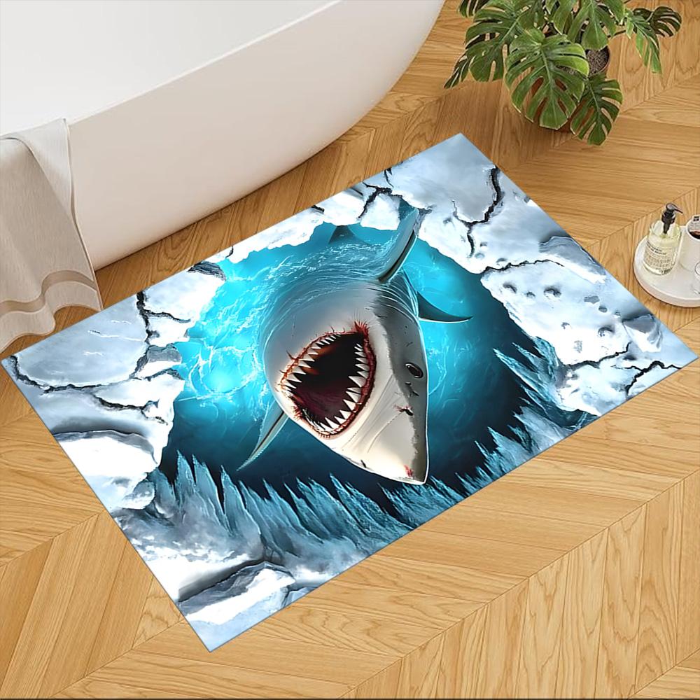 Shark Surface 2D Printed Floor Mat Shaggy Fabric Stain-resistant Surface Office & Lounge Rug Bohemian Boho Style Holiday Home Gift