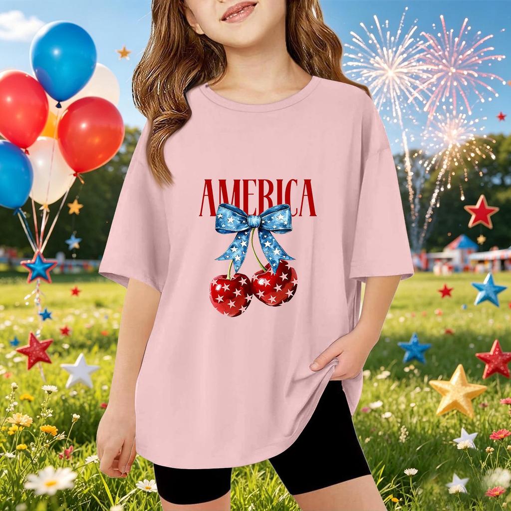 Kids Short Sleeve T Shirt Independence Day Print Top America Graphic Tee Casual Summer Wear for Boys and Girls