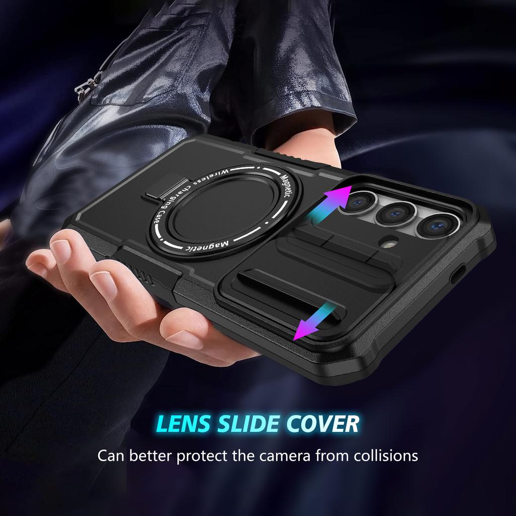 For Samsung Galaxy S24+ Case Slide Lens Window Kickstand Protective Cover Compatible with MagSafe