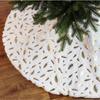 35 Inch Christmas Tree Skirt Gold Sequin Feather Snowflake Pattern White Faux Fur Tree Skirt Fluffy Plush Tree Base Mat for Holiday Home Decor
