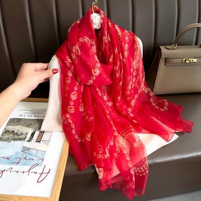 Módní hedvábný šátek Dámský foulard Tenké štoly Plážové cestovní šál Květinový dlouhý závoj Šála Luxusní šátky Měkké prémiové pareo