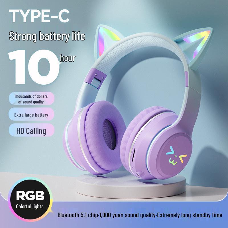 BT618 Cat Ear Gradient Bluetooth Wireless Gaming Headphones