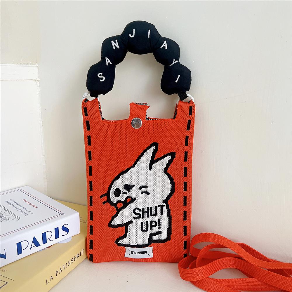 Knitted Mobile Phone Bag For Women In Spring And Autumn Cute Cartoon Versatile One Shoulder Diagonal Cross Bag Travel Coin Purse Small Handbag