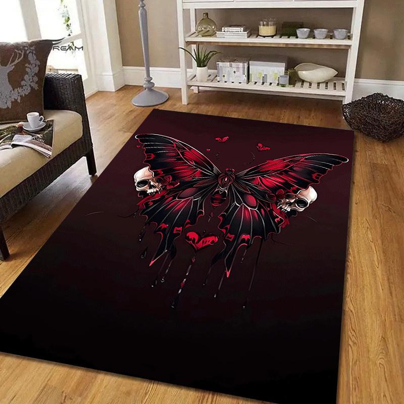 1pc Butterfly Skull Print, Design Area Rug - Soft, Anti-Slip, and Durable Gaming Room Decor for Bedroom, Living Room