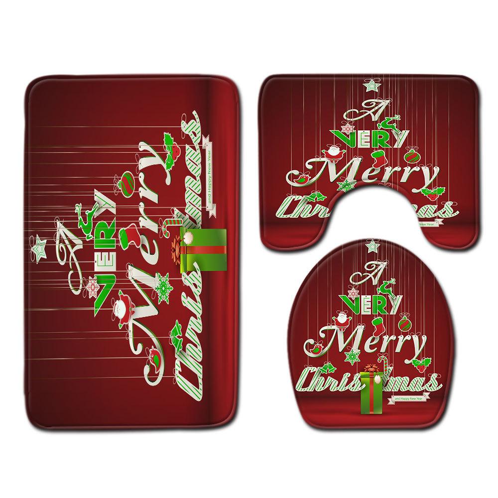 

Christmas Bathroom Floor Mat Toilet Three-Piece Set 45cmx75cm
