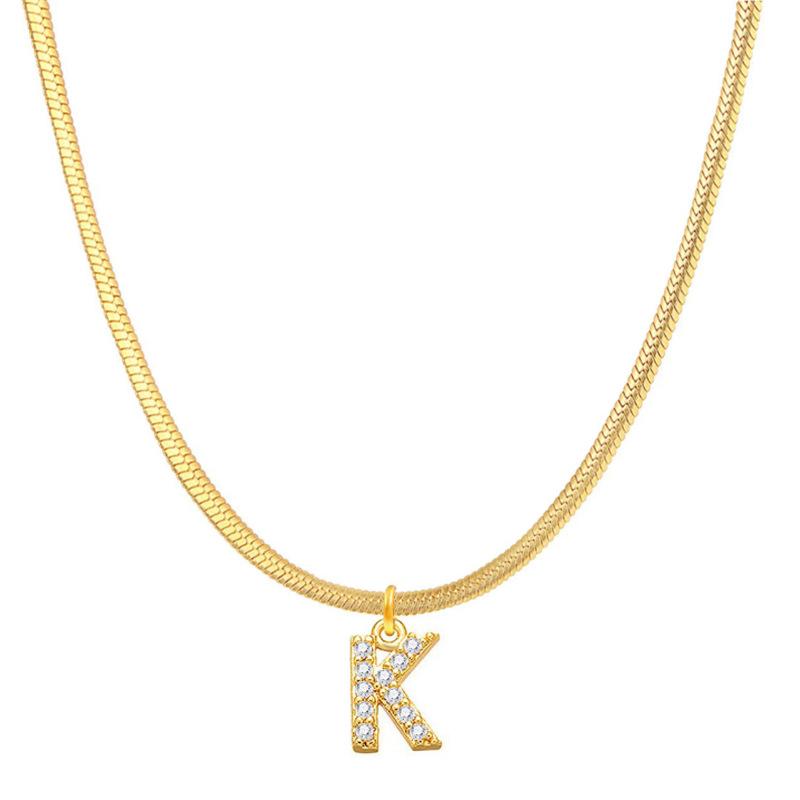 Letter Pendant Necklace in Wind Snake Bone Clavicle Chain Titanium Steel Necklace Zircon Pendant Necklace