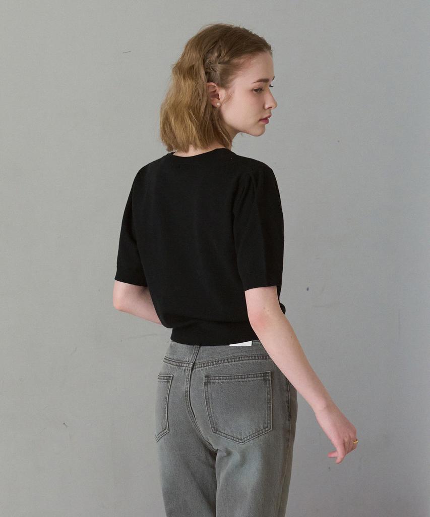 Deuloupisumeon V-Neck Puff Short Sleeve Cotton Knit [Cream]