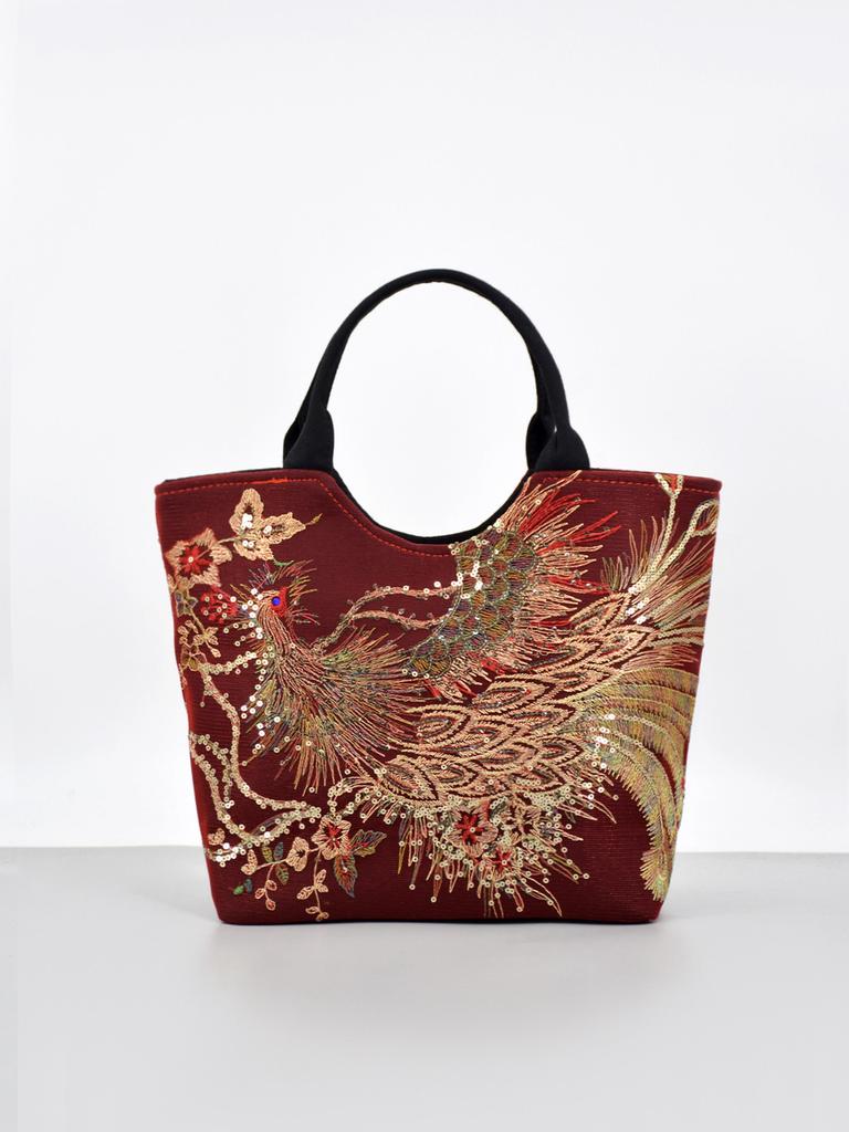 Yunnan Ethnic Style Embroidered Tote Bag With Sequins For Daily Use