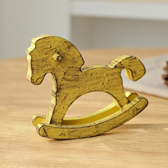 Hand-painted Wood Rocking Horse Figurine Vintage Miniature Rocking Horse Statue Home Office Living Room Desktop Decoration Ornament