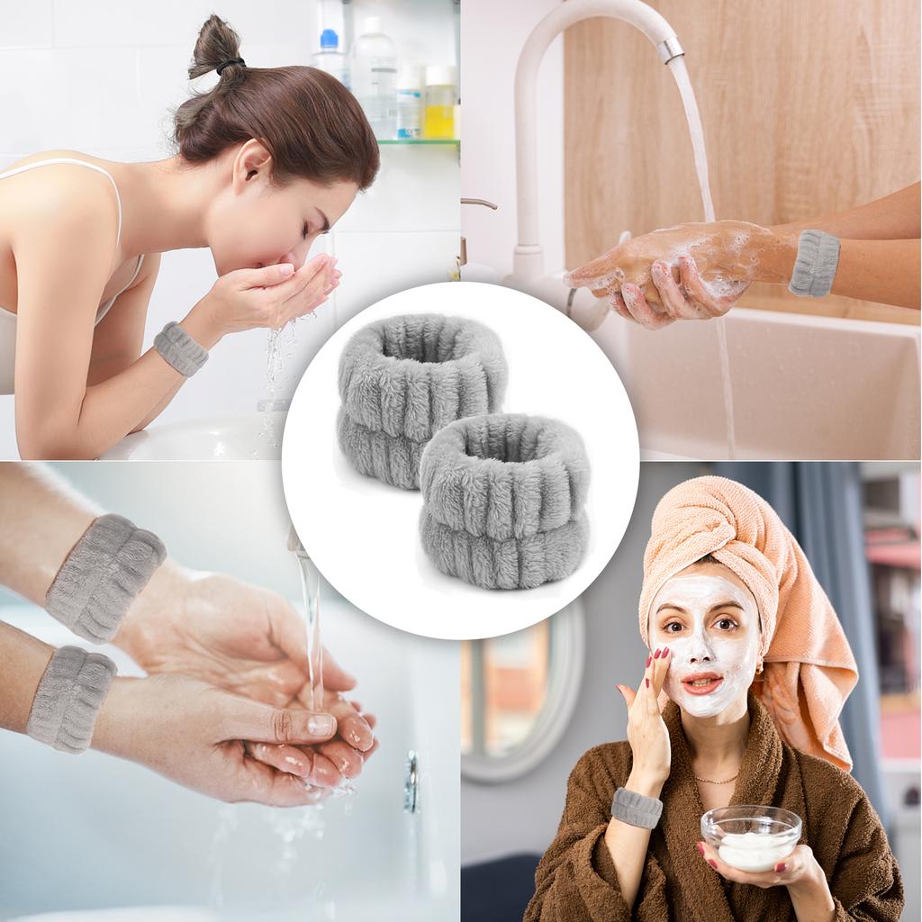 2 Pezzi Fasce da Polso Riutilizzabili per Spa in Asciugamano Morbido in Microfibra per Lavare il Viso Donna Ragazza Yoga Corsa Sport Fascia da Polso Assorbi Sudore