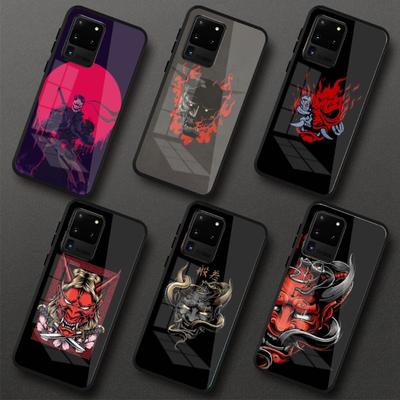 Etui na telefon z maską samuraja dla Samsung A32 A51 A52 NOTE 10 20 S10 S20 S21 S22 Pro Ultra Czarne PC Szkło Pokrowiec na telefon