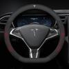 TDMC1 For Tesla Roadster Model 3 Model Y Model S Model X Car Leather Carbon Fiber Anti-Slip Protector Steering Wheel Cover Accessories