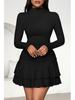 Falda corta ajustada de color liso para mujer 2025 con cuello alto y mangas largas para otoño e invierno