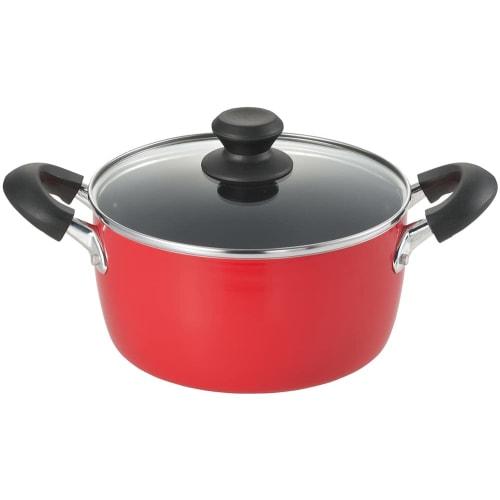 Tamahashi "Rupia" IH-Compatible Two-Handled Pot, 20cm, LU-P20W, Red