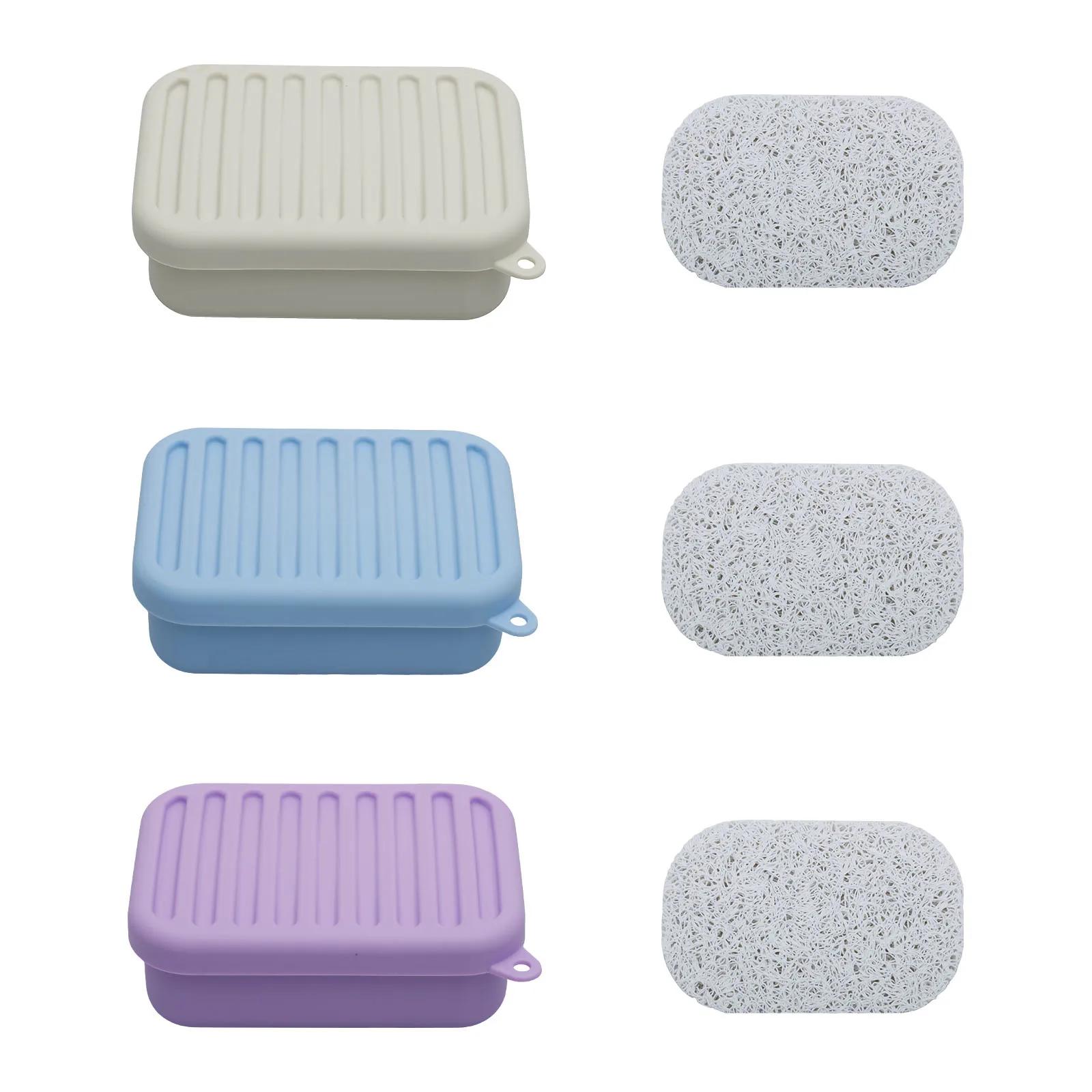 

3Pcs Silicone Soap holder Soap container Portable Travel Soap Case With Draining Pad Leakproof Soap Container Bathroom Soap Dish