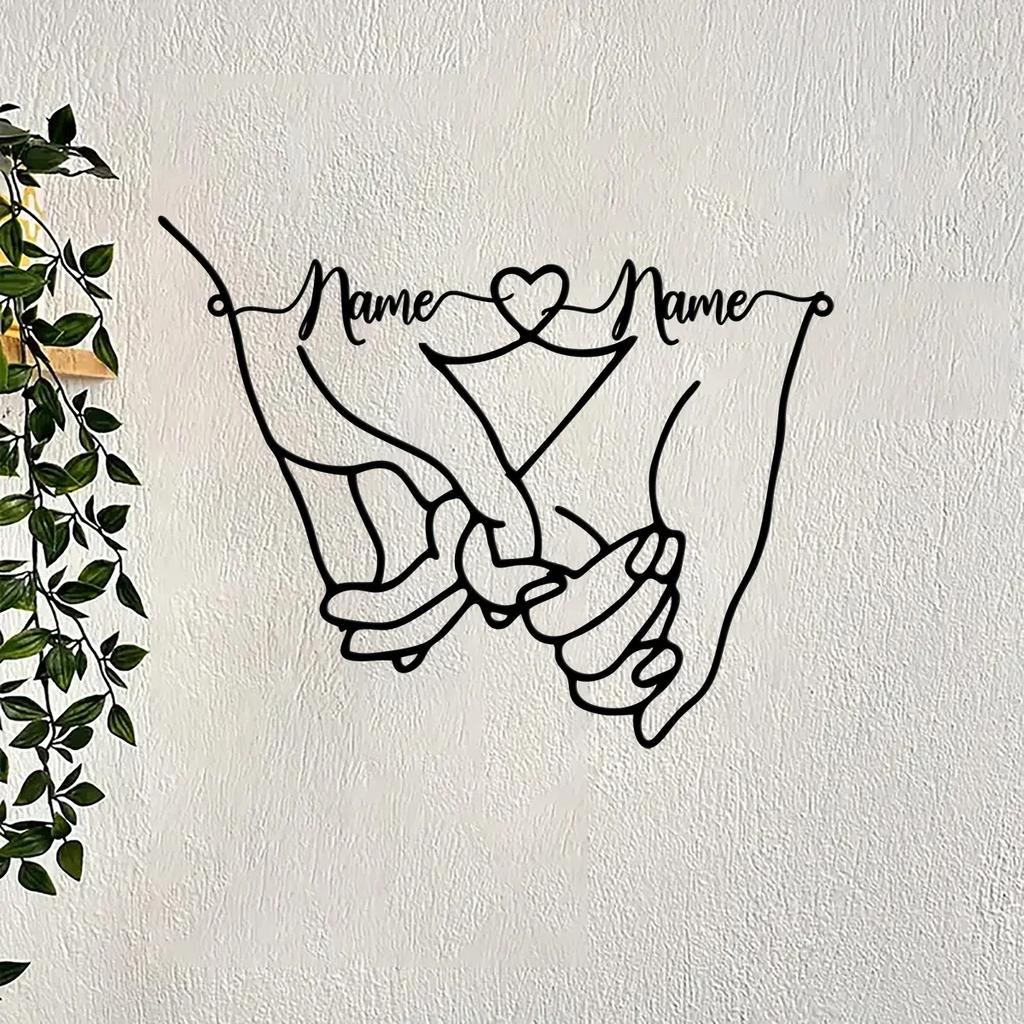 Custom Metal Name Sign for Couples, Personalized Wall Art Valentine Gift, Romantic Heart Love Line Steel Decor