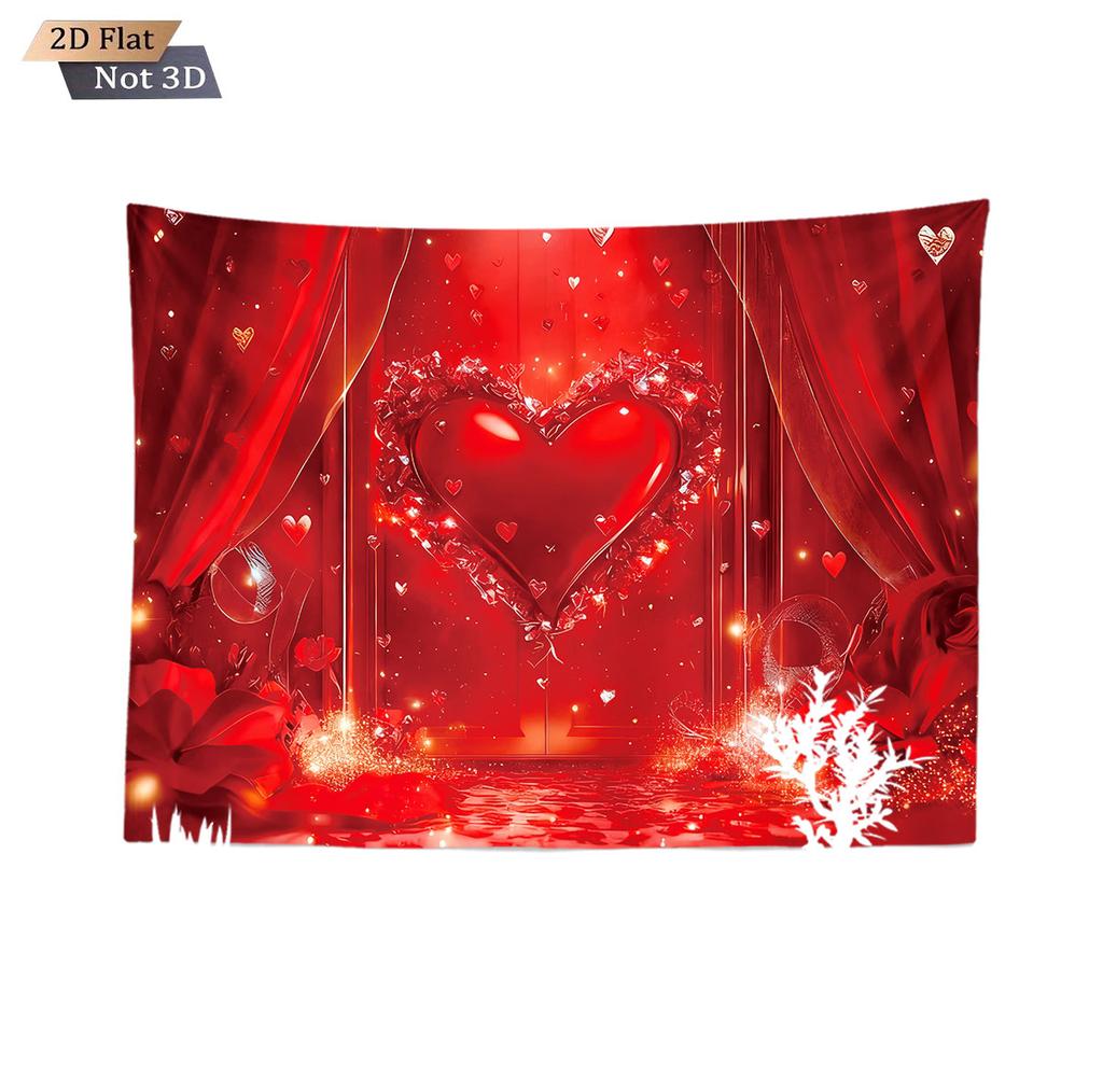 1pc Romantic Valentine's Day Red Love Print Tapestry Living Room Wall Decoration Background Cloth Machine Washable Space Pendant